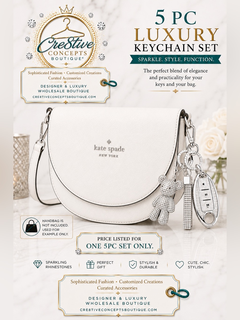 5PC Luxury Keychain / Bag Charm / Key Fob Set